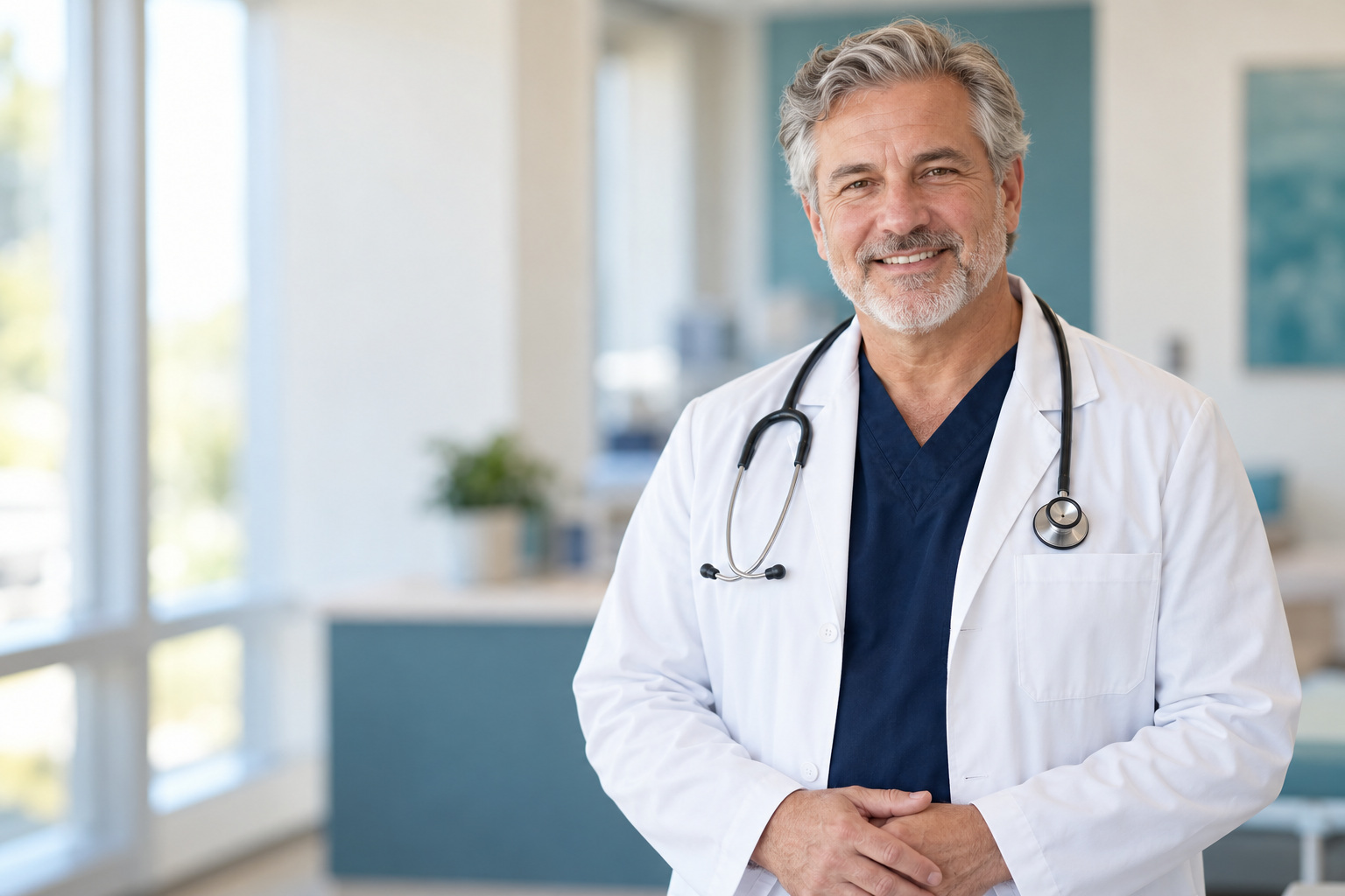 A smiling member of the NursePrepWise team in a white coat with a stethoscope